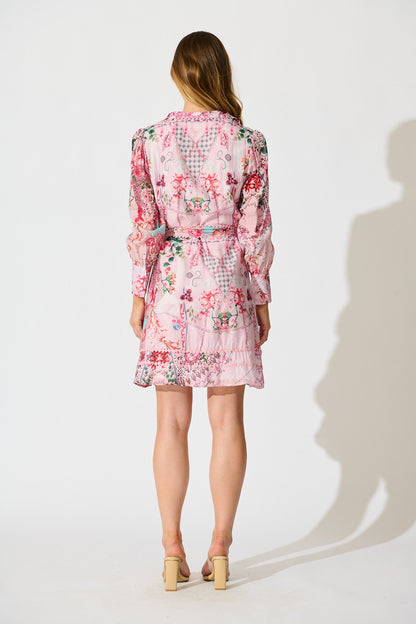 Malhia Shirt Dress in Pink Floral Cotton Blend