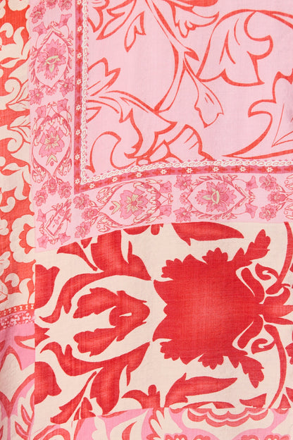 Tessa Maxi Shirt Dress in Pink with Red Cotton Blend