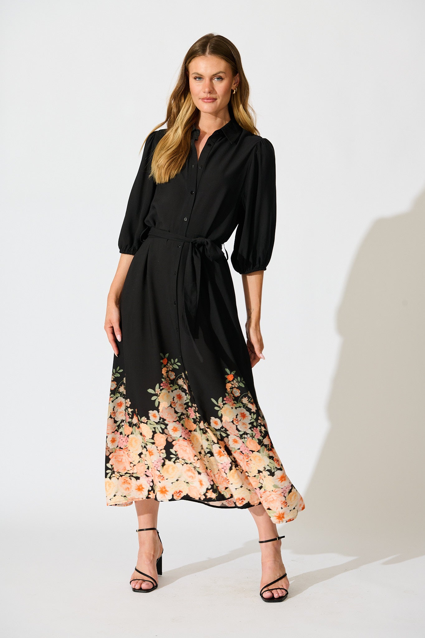 Petal Eclipse Dress in Black with Floral Print