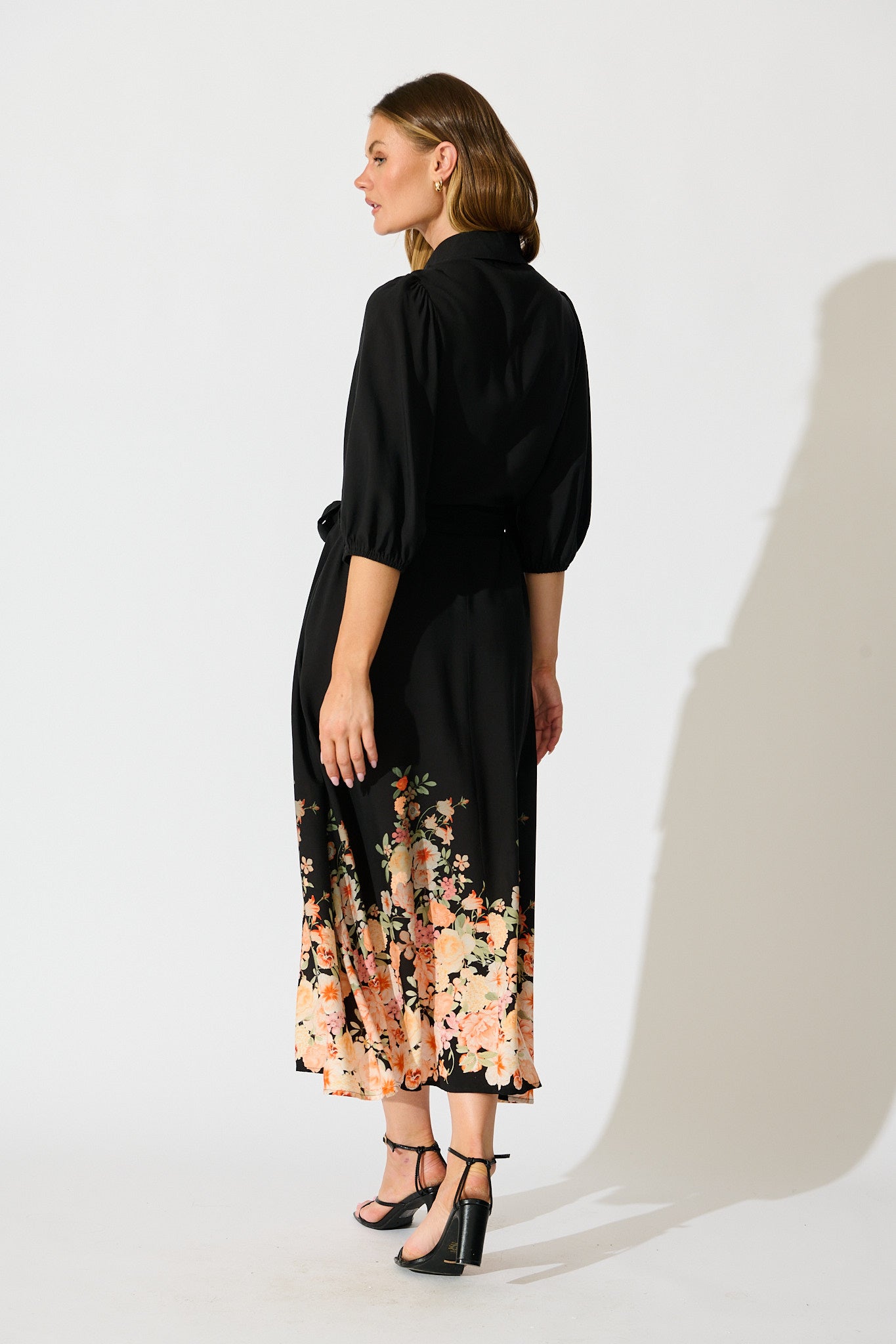 Petal Eclipse Dress in Black with Floral Print