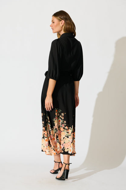 Petal Eclipse Dress in Black with Floral Print