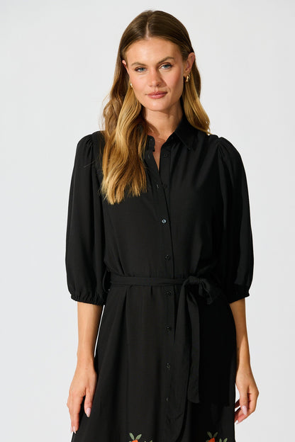 Petal Eclipse Dress in Black with Floral Print