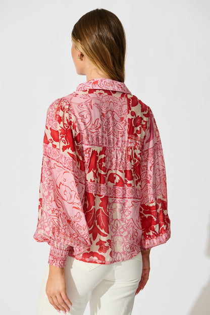 Emma Shirt in Pink with Red Cotton Blend