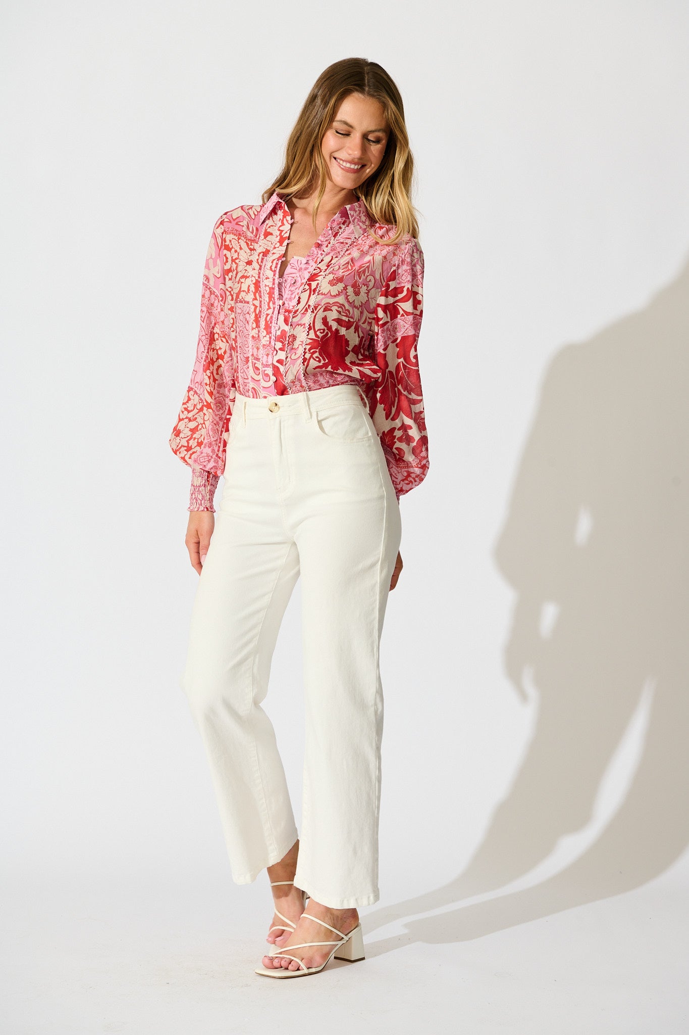 Emma Shirt in Pink with Red Cotton Blend