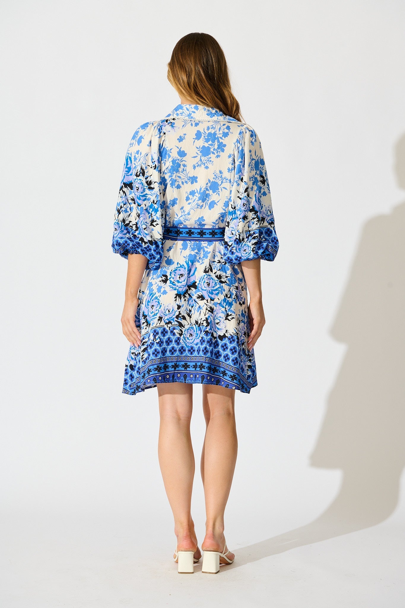 Starlet Boho Shirt Dress in Blue Floral Linen Blend