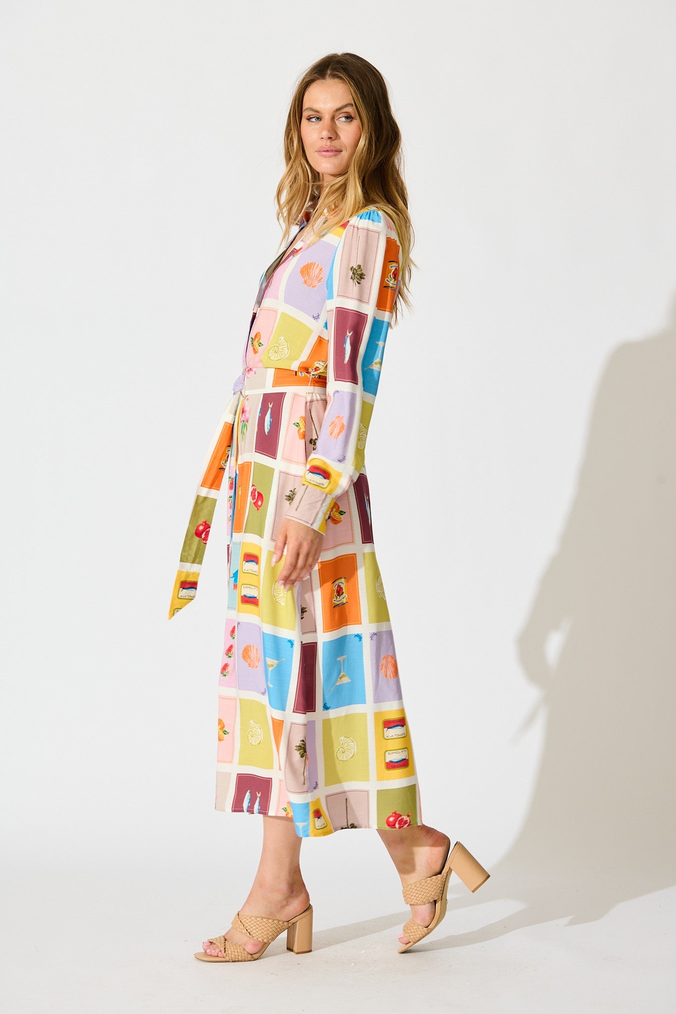 La Dolce Vita Maxi Shirt Dress in Multi Conversational Print