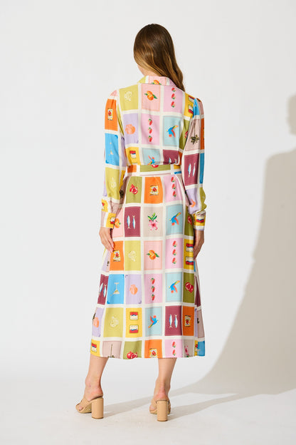 La Dolce Vita Maxi Shirt Dress in Multi Conversational Print