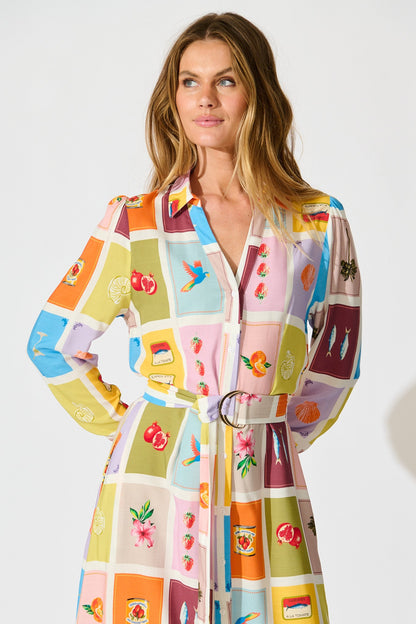 La Dolce Vita Maxi Shirt Dress in Multi Conversational Print