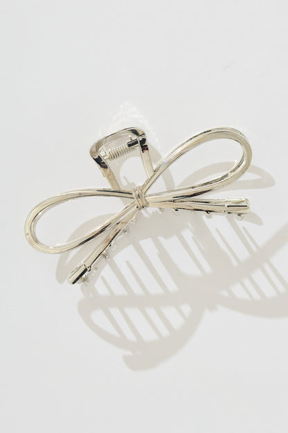 Zia Large Bow Hair Claw in Silver