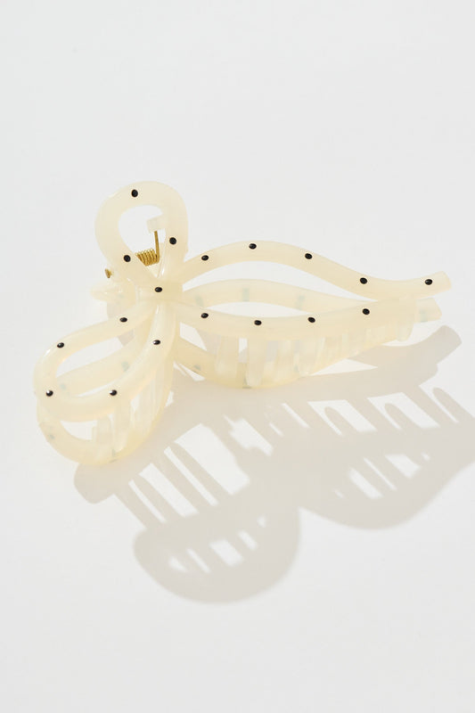 Tary Hair Claw in White With Black Polkadot