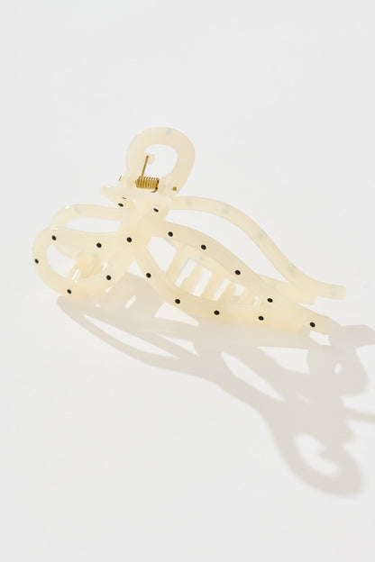 Tary Hair Claw in White With Black Polkadot