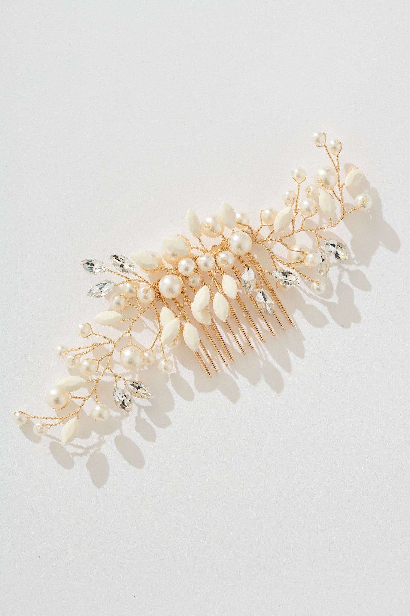 Leona Bridal Hair Comb Clip in Gold with Pearl