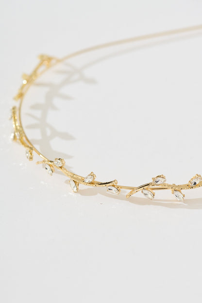 Desiree Headband in Gold with Leaf Diamante