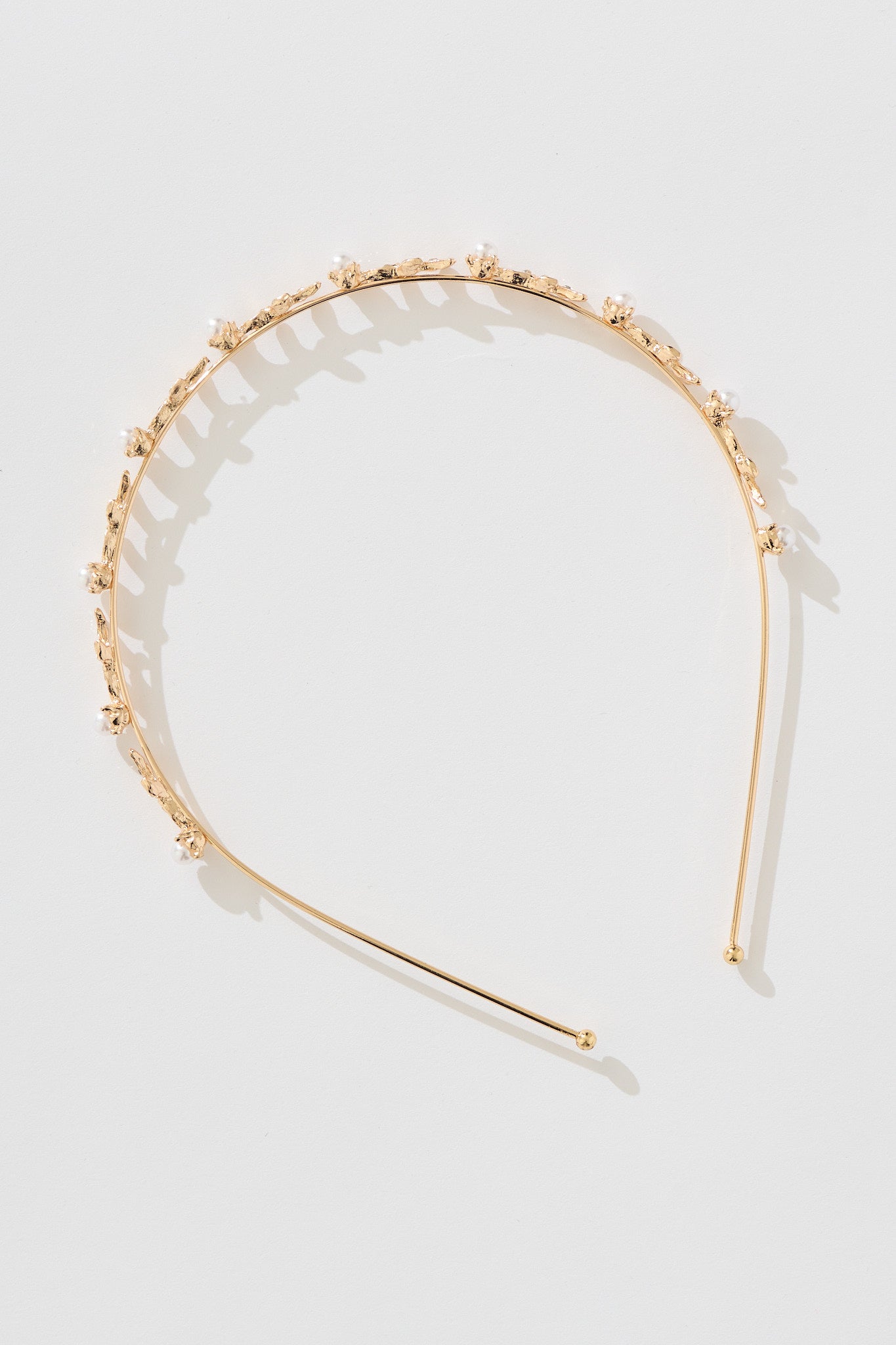 Tasha Headband in Rose Gold with Pearl and Leaf Diamante