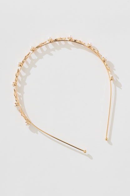 Tasha Headband in Rose Gold with Pearl and Leaf Diamante
