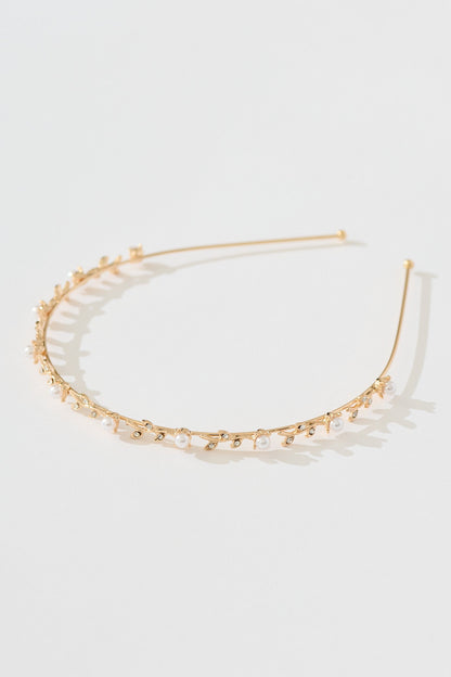 Tasha Headband in Rose Gold with Pearl and Leaf Diamante