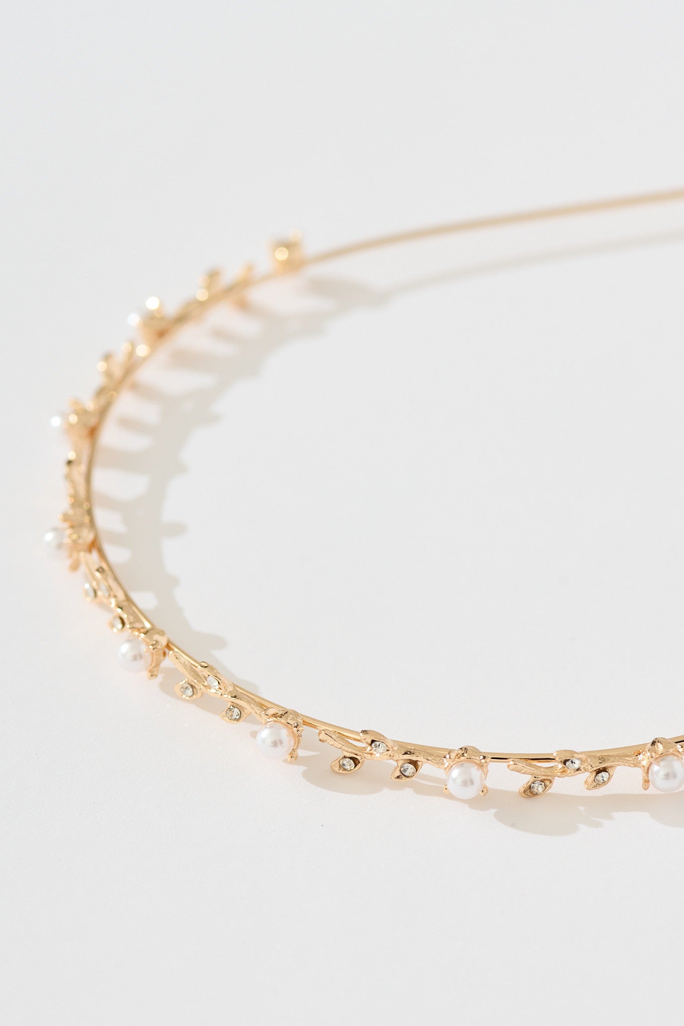 Tasha Headband in Rose Gold with Pearl and Leaf Diamante