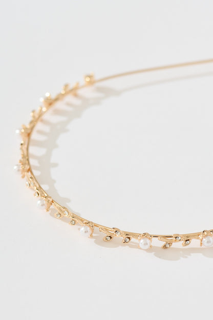Tasha Headband in Rose Gold with Pearl and Leaf Diamante