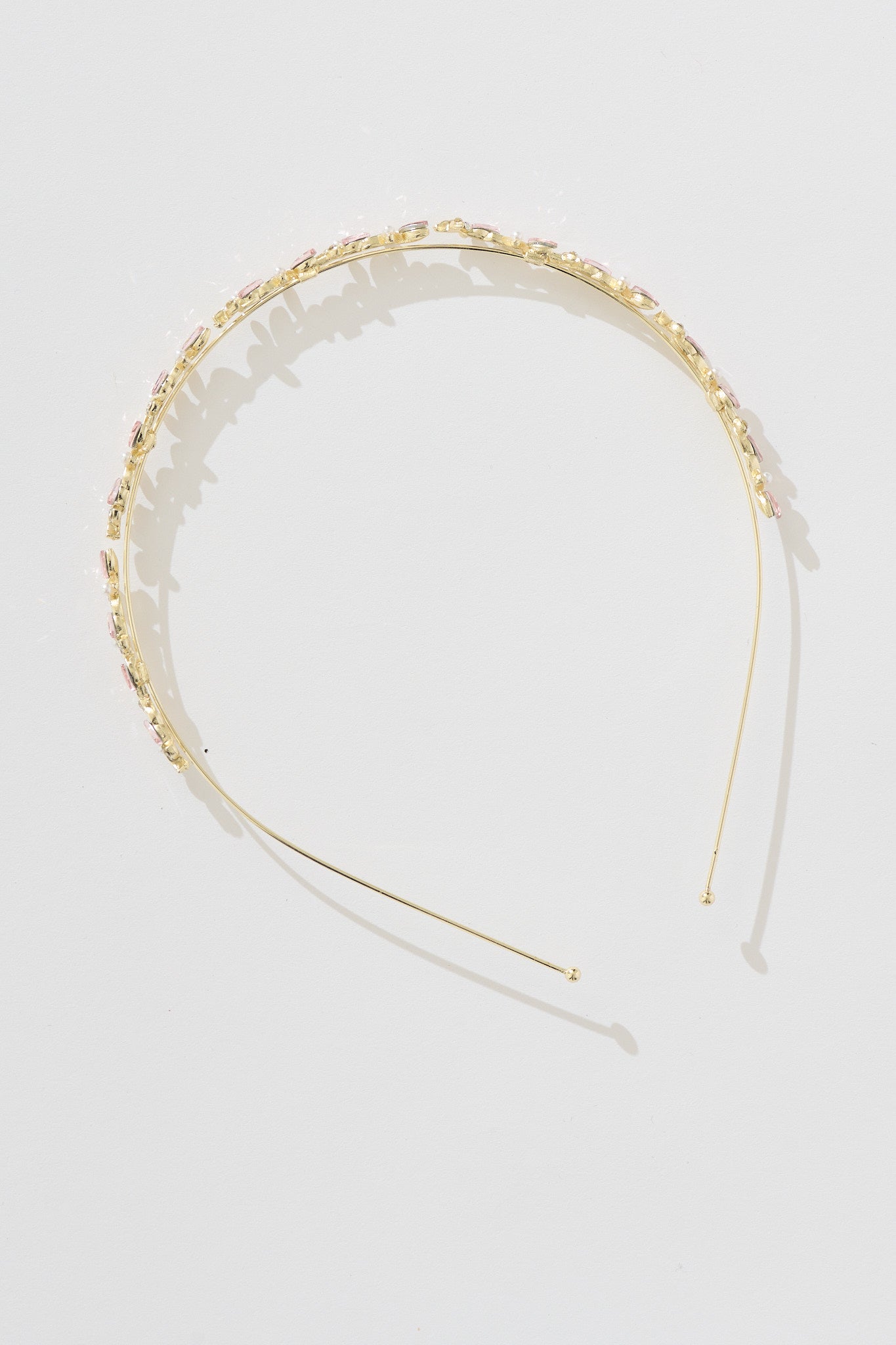 Tiana Headband in Gold with Pink Diamante and Pearl