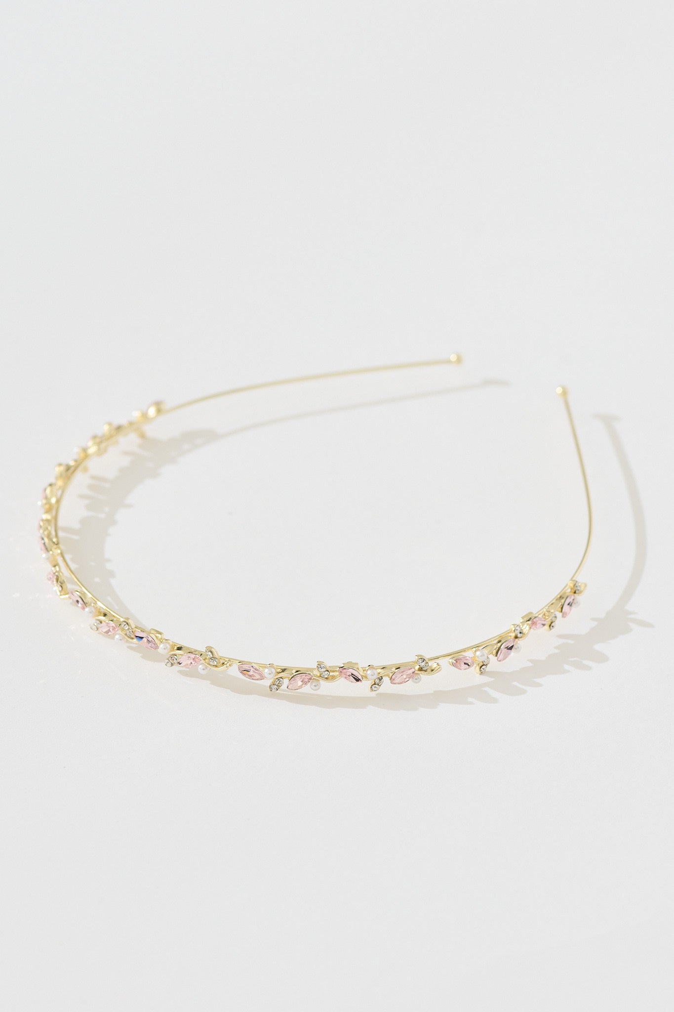 Tiana Headband in Gold with Pink Diamante and Pearl