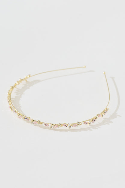 Tiana Headband in Gold with Pink Diamante and Pearl