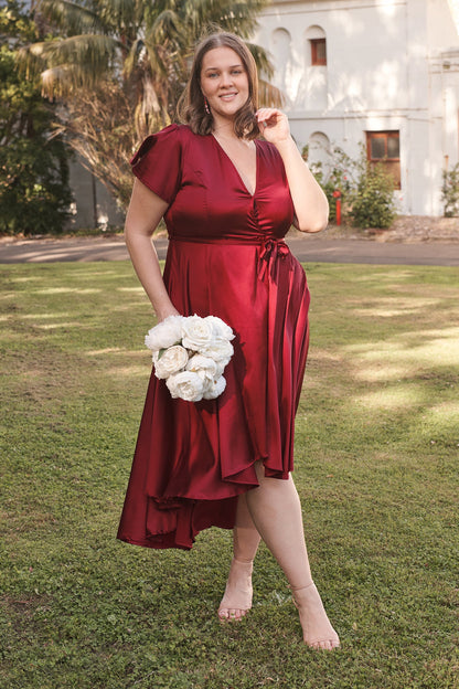 Loulou Maxi Dress in Wine Satin