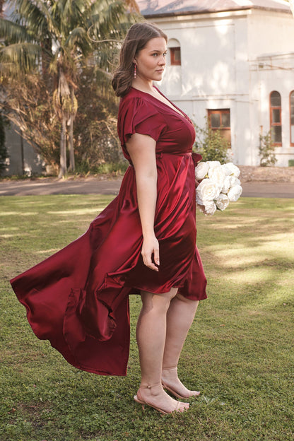 Loulou Maxi Dress in Wine Satin