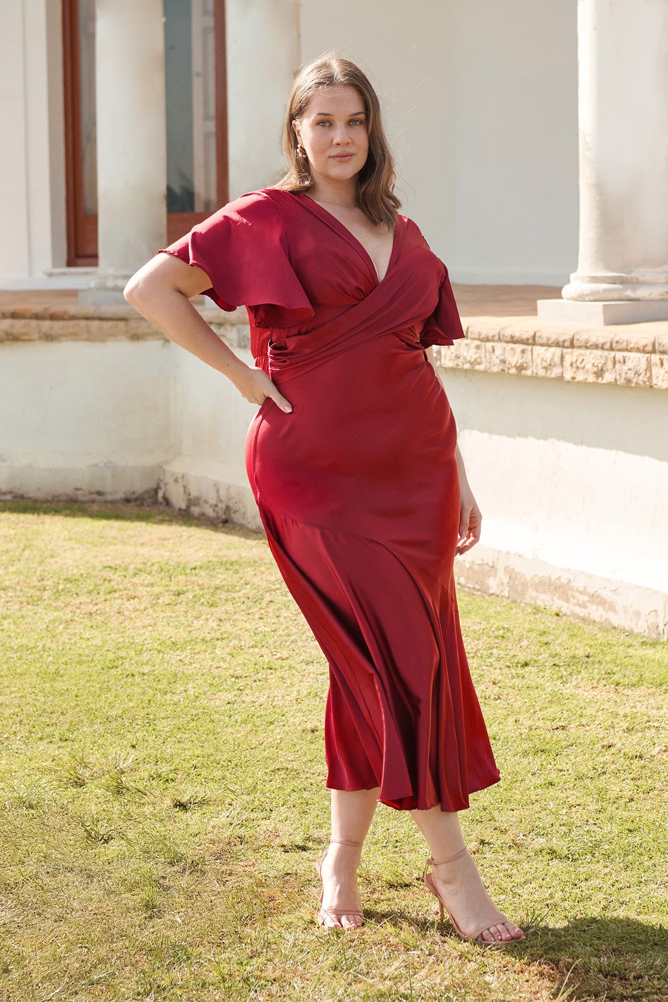 Sunset Serenade Maxi Dress in Wine Satin