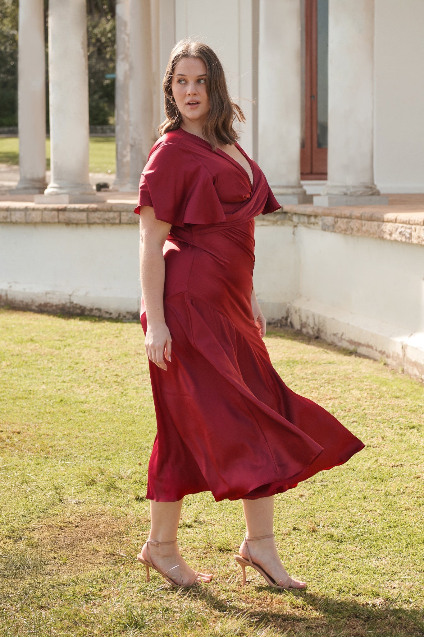 Sunset Serenade Maxi Dress in Wine Satin