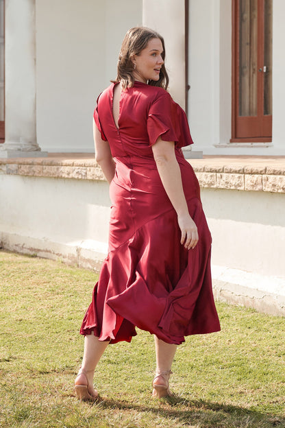 Sunset Serenade Maxi Dress in Wine Satin