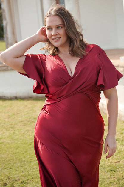 Sunset Serenade Maxi Dress in Wine Satin