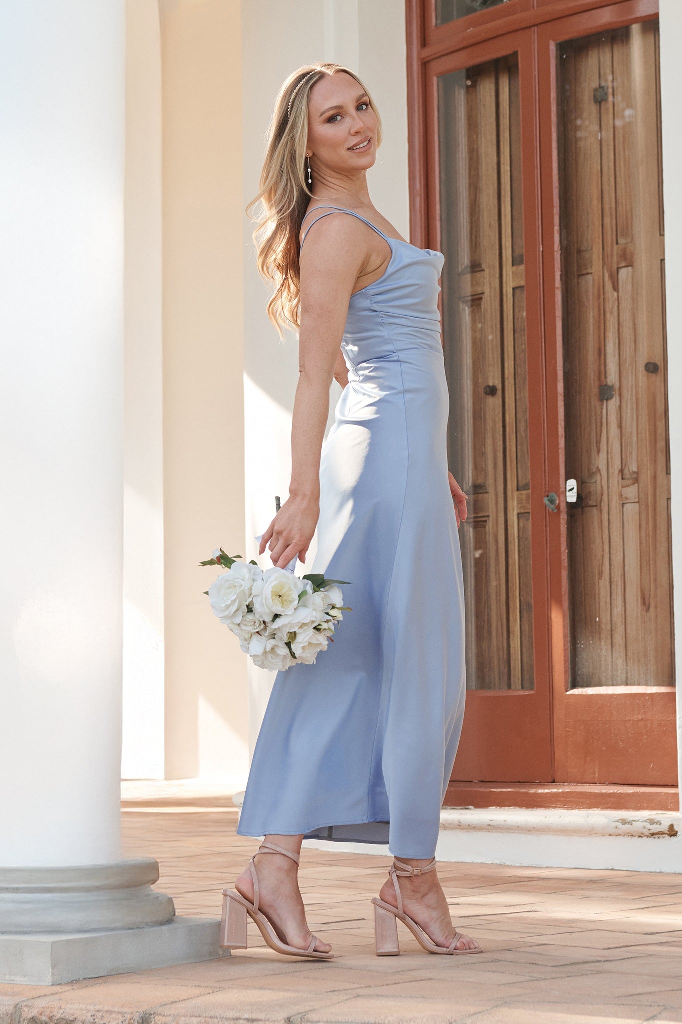 Timeless Whispers Maxi Dress in Ice Blue Satin