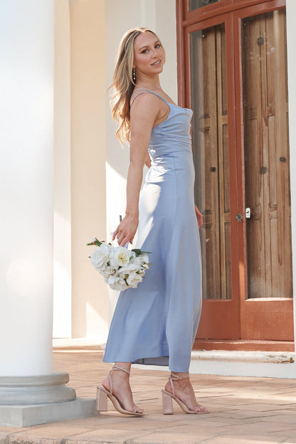 Timeless Whispers Maxi Dress in Ice Blue Satin