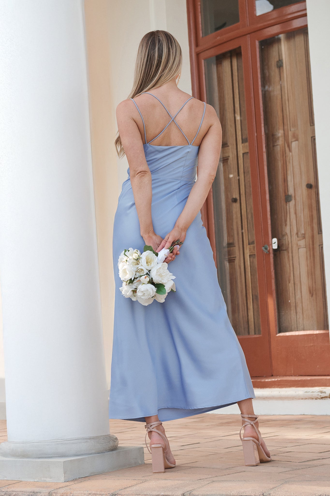 Timeless Whispers Maxi Dress in Ice Blue Satin