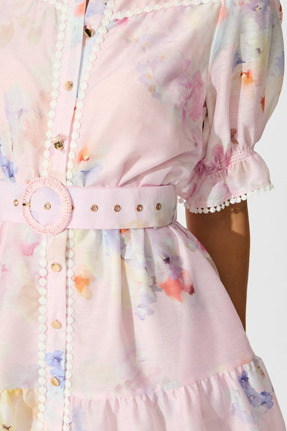 Liora Shirt Dress in Light Pink Floral
