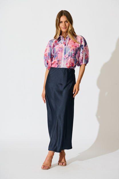 Amelio Shirt in Blue with Pink Floral