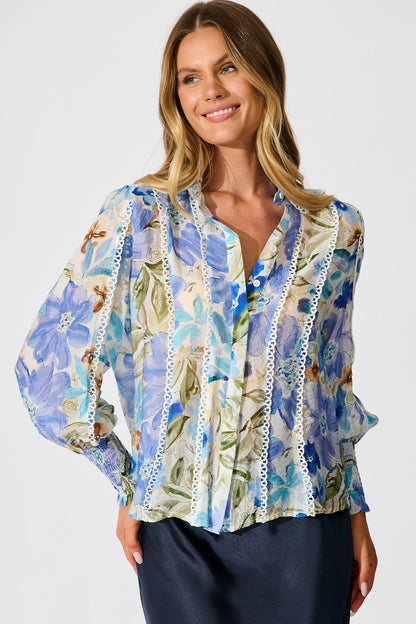 Meadow Mist Shirt in Blue Floral