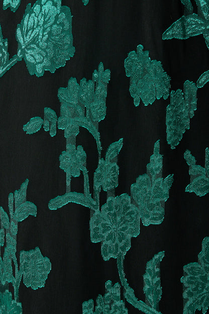Viola Midi Dress in Black with Emerald Floral Burnout Chiffon