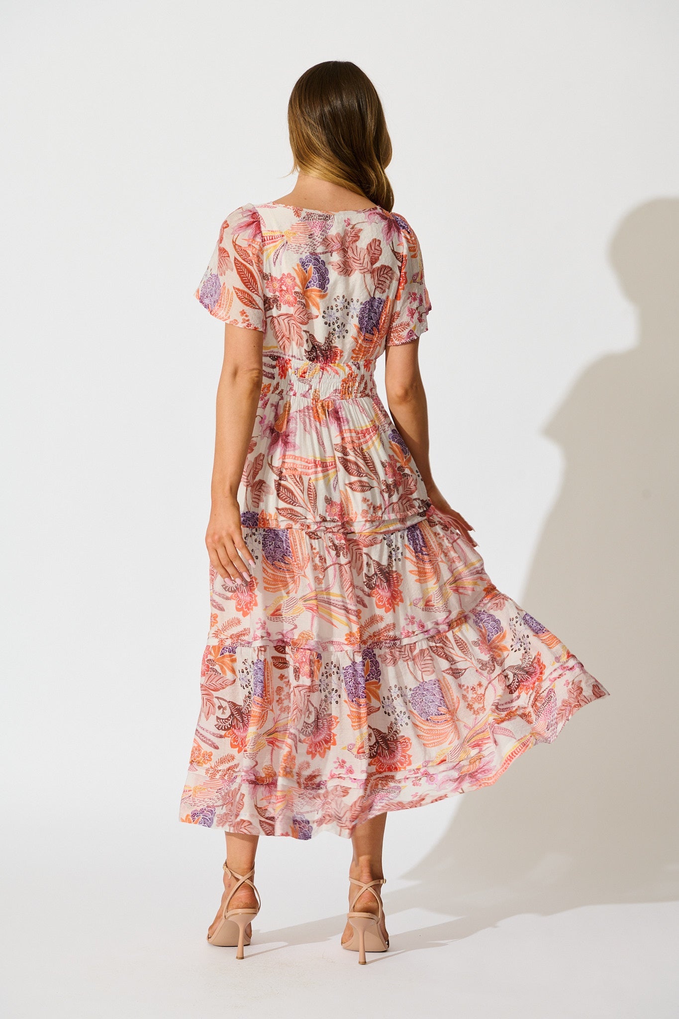 Monet Maxi Dress in Multi Tan Leaf Print