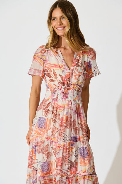 Monet Maxi Dress in Multi Tan Leaf Print