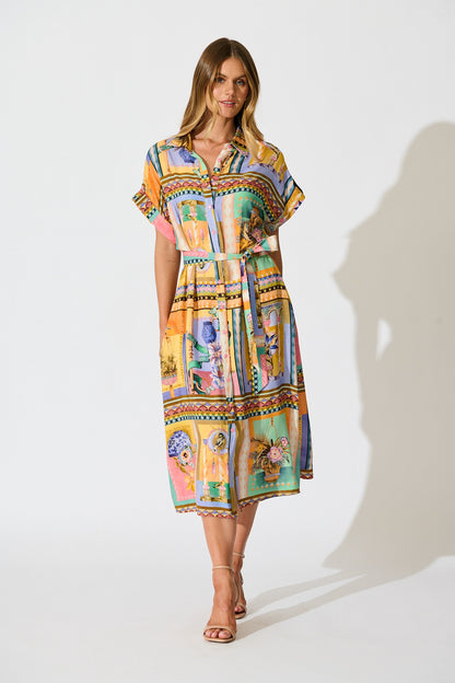 Vita Mia Midi Shirt Dress in Multi Conversational Print