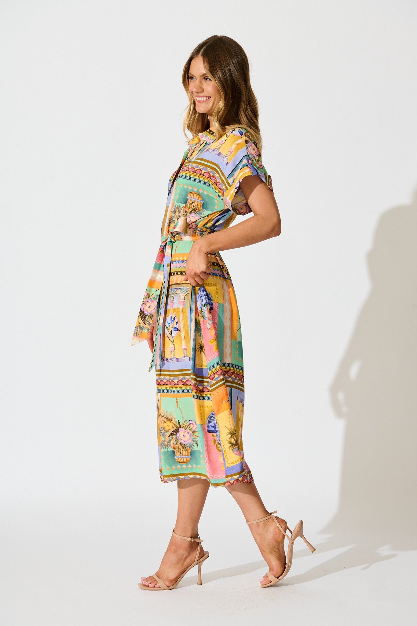 Vita Mia Midi Shirt Dress in Multi Conversational Print