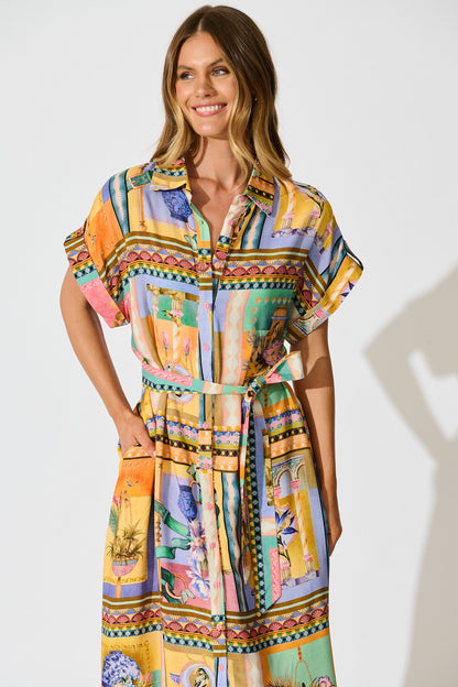 Vita Mia Midi Shirt Dress in Multi Conversational Print