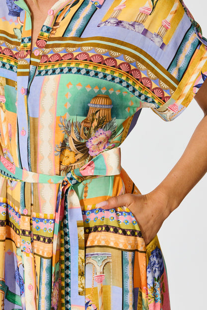 Vita Mia Midi Shirt Dress in Multi Conversational Print