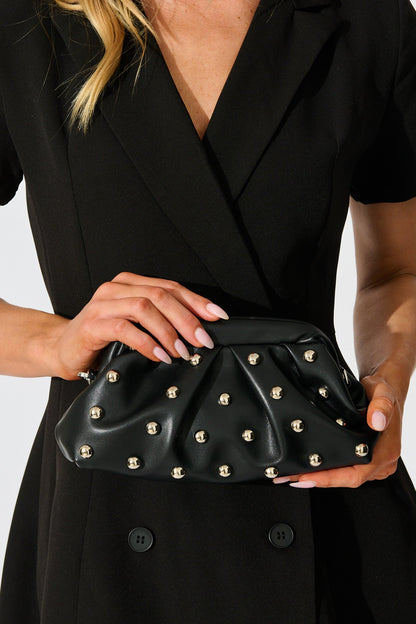 Nora Clutch Bag in Black with Silver Stud