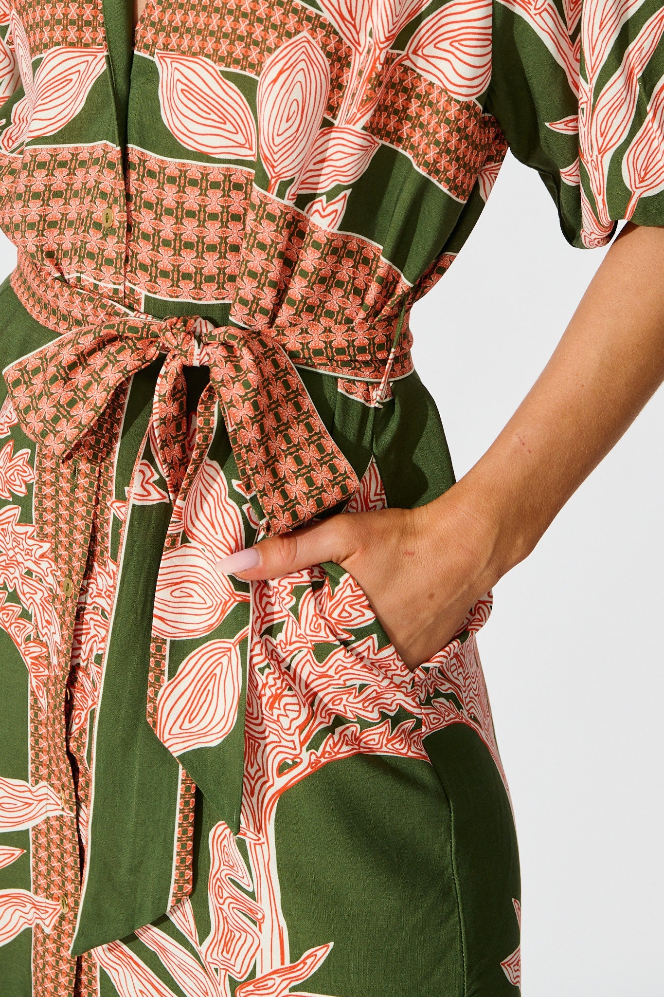 Jordana Shirt Dress in Khaki Placement Print