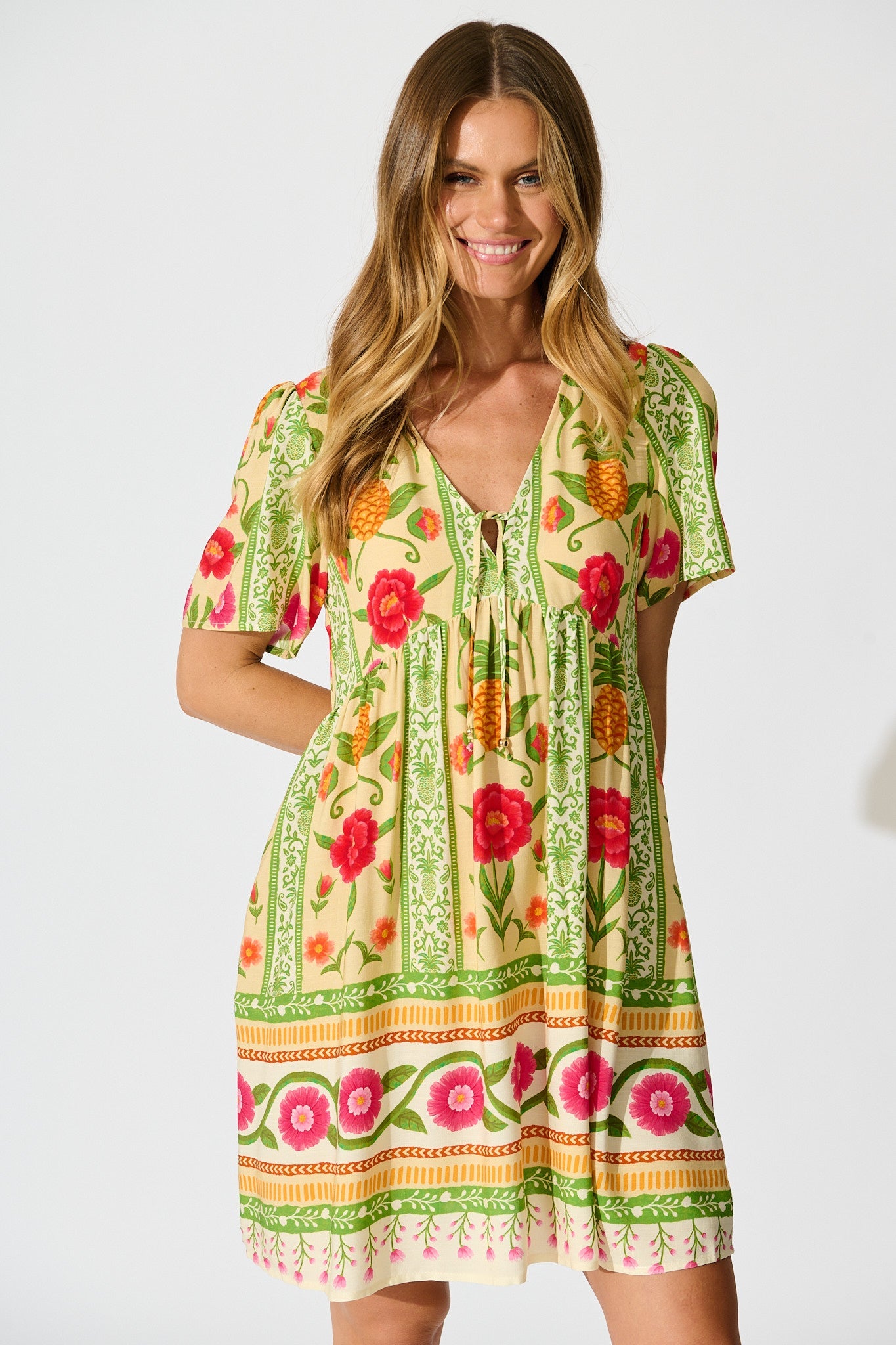 Zesty Breeze Dress in Pineapple Print