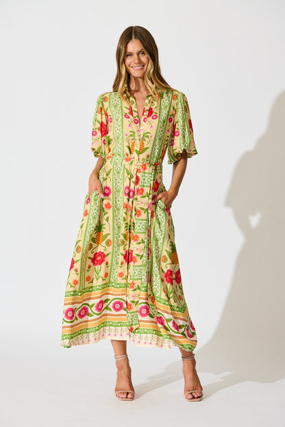 Tropicana Maxi Shirt Dress in Pineapple Print