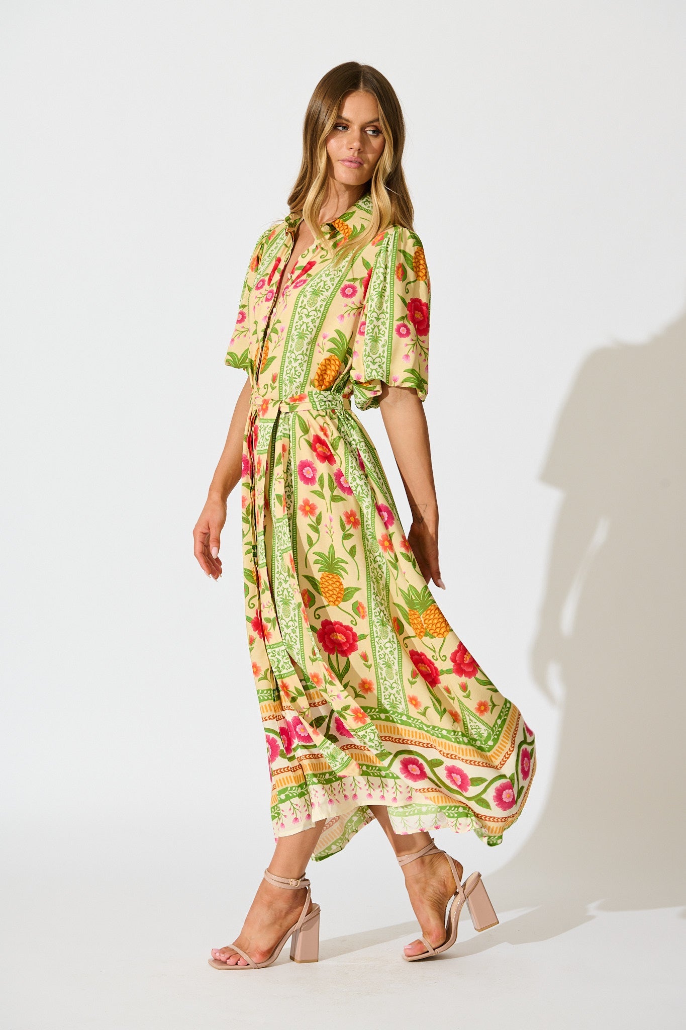 Tropicana Maxi Shirt Dress in Pineapple Print