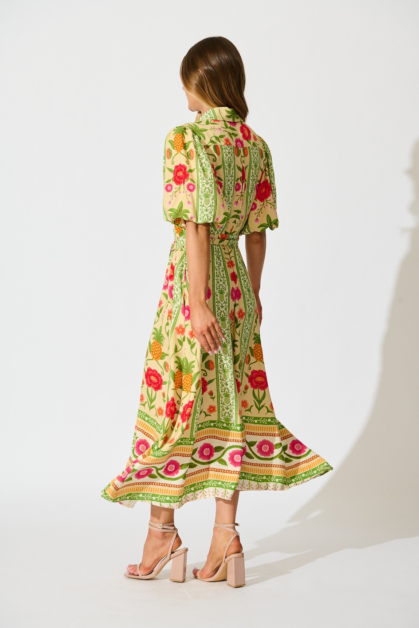 Tropicana Maxi Shirt Dress in Pineapple Print